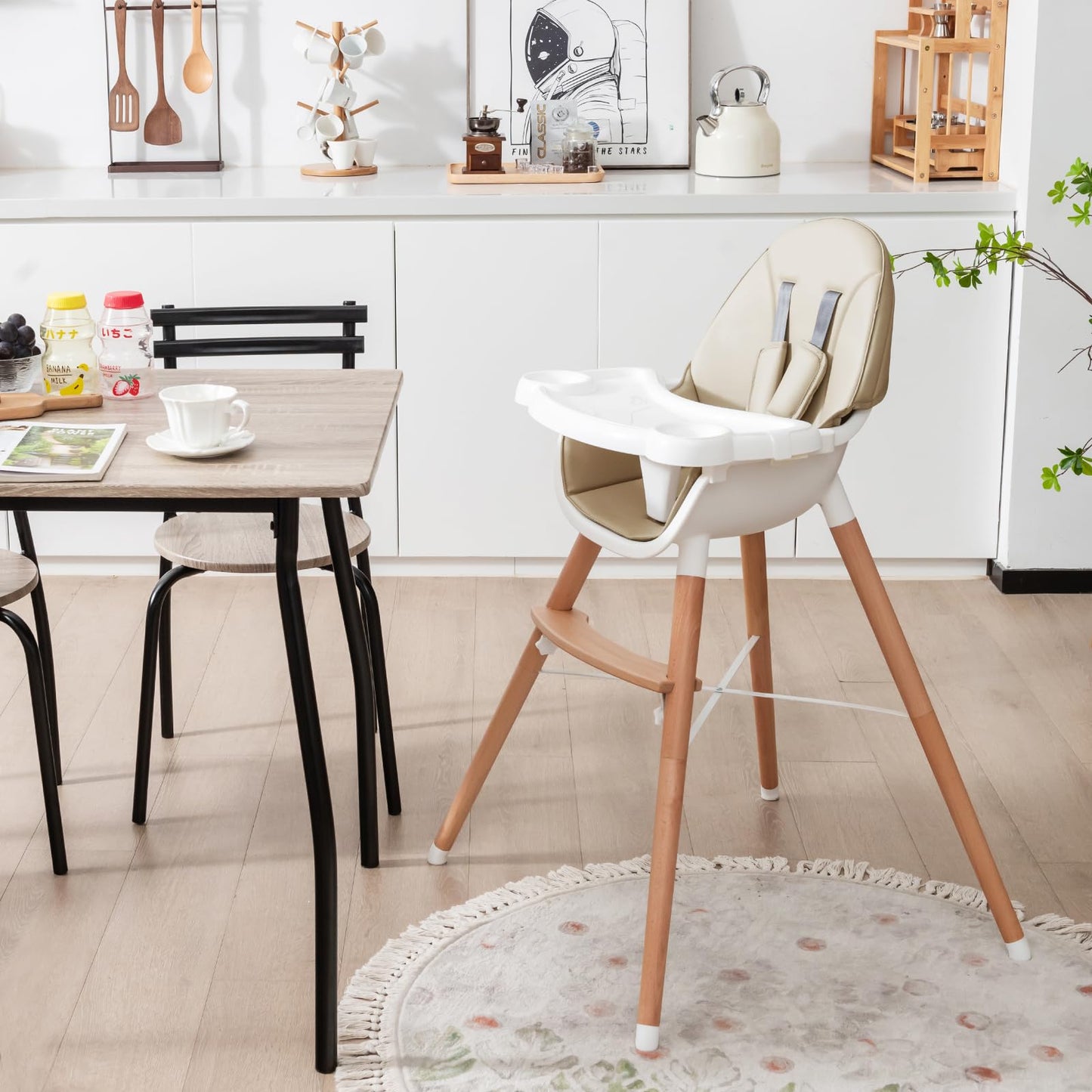 High Chair for Babies and Toddlers, Wooden Baby Highchair