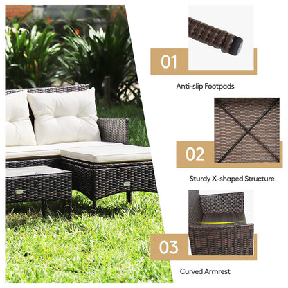 4 Seater Rattan Garden Furniture Set with Tempered Glass Table