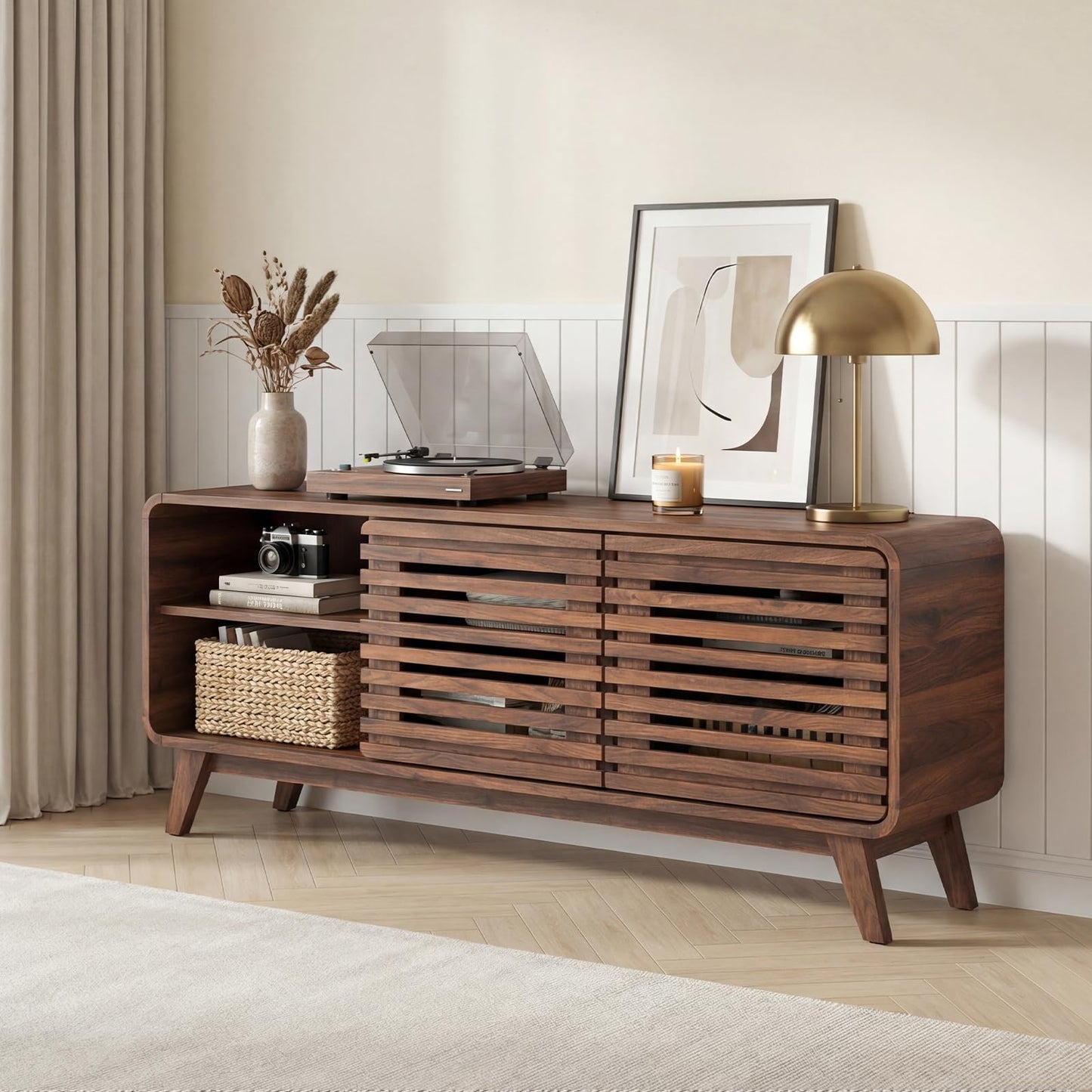 TV Stand Cabinet for 65 Inch TVs with Sliding Doors
