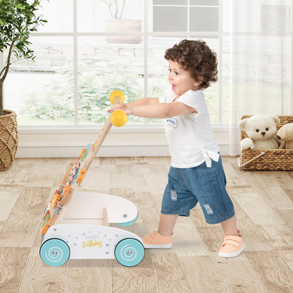 Height Adjustable Wooden Baby Walker with Activity Center