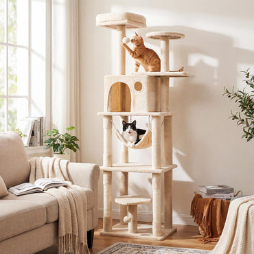 Cat Tree, 168cm Tall Modern Cats Tower with 2 Perches, Hammock, Condo