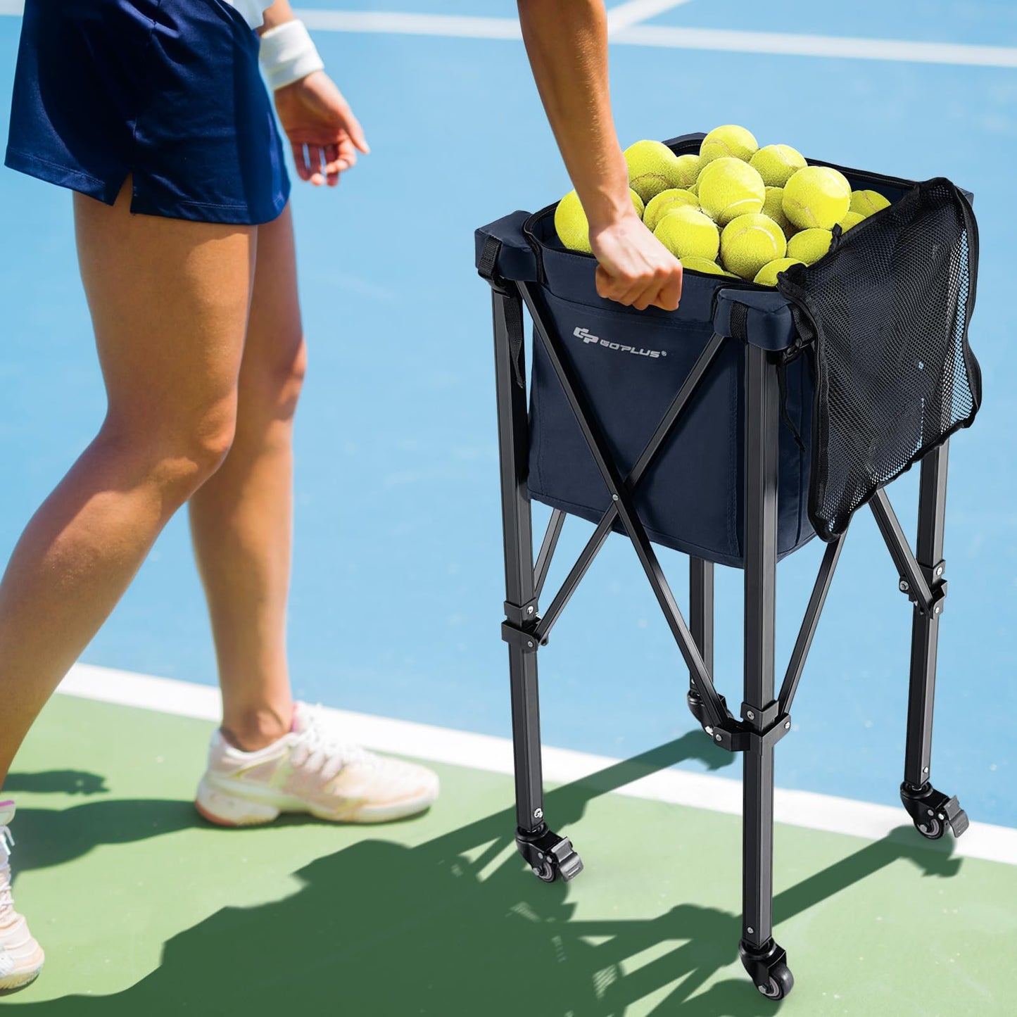 Foldable Aluminum Tennis Ball Cart Hopper Basket with Wheels