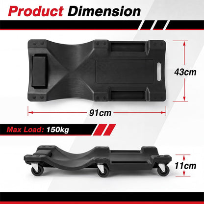 36/40 Inch Mechanic Creeper with Padded Headrest & 2 Tool Trays