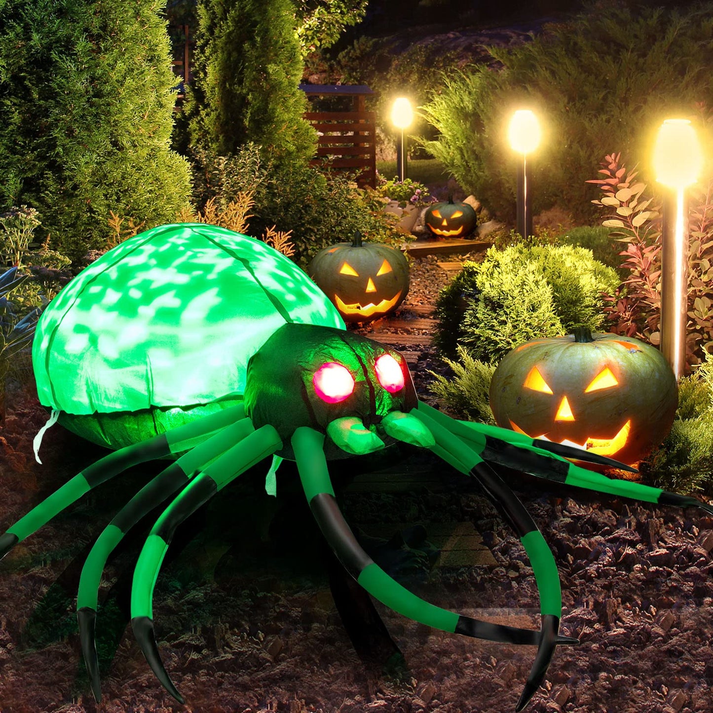 Halloween Inflatable Spider and Cobweb Creepy with LED Rotating Light