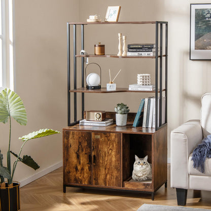Cat Litter Box Enclosure with 3-tier Storage Shelves