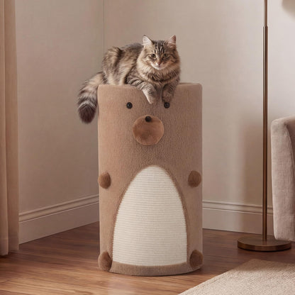 2-Tier Cat House for Indoor Cats with Sisal Scratching Mat Hideaway Cave and Bear Accents