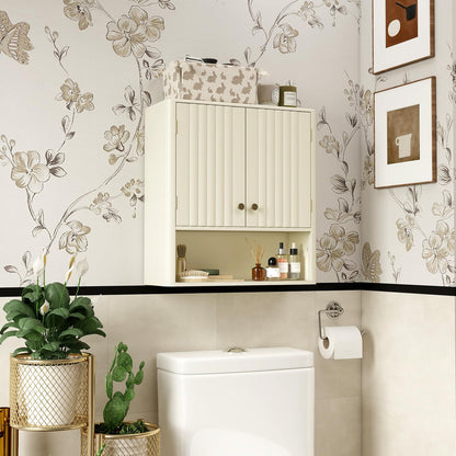 Fluted Bathroom Wall Cabinet Modern Double Door Medicine Cabinet