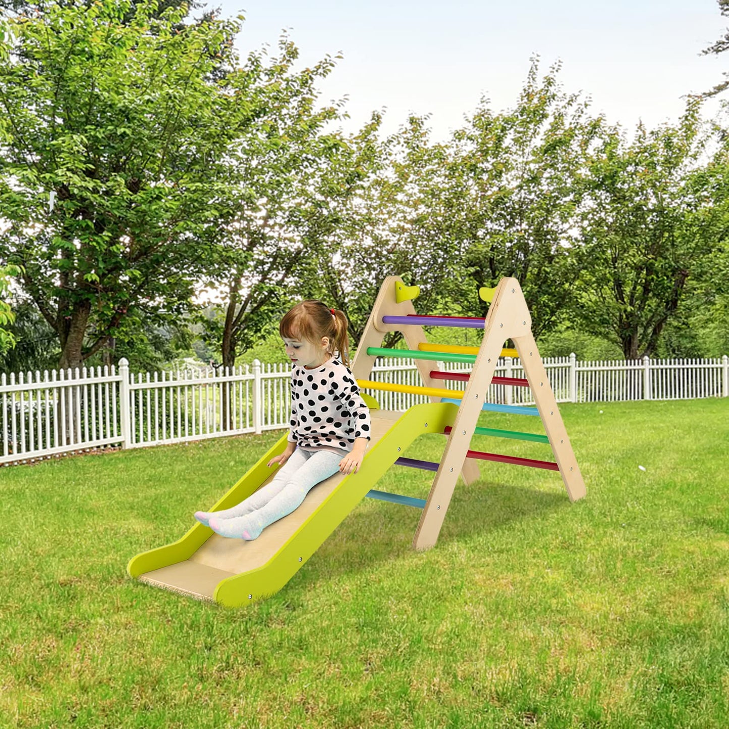 2 in 1 Wooden Triangle Climbing Toy with Gradient Adjustable Slide