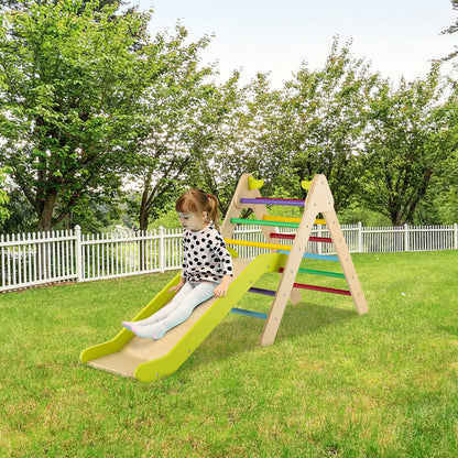 2 in 1 Wooden Triangle Climbing Toy with Gradient Adjustable Slide