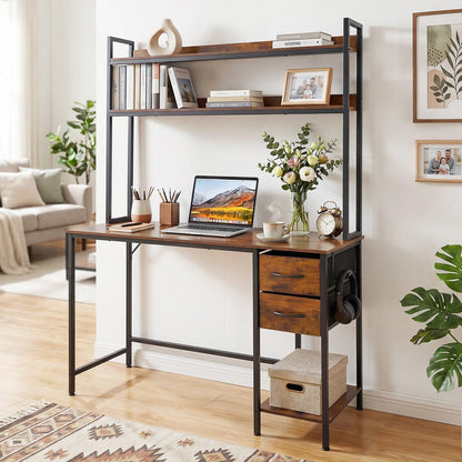 Computer Desk with Hutch, Reversible Executive Writing Workstation PC Laptop Table