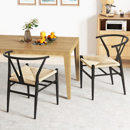 Weave Dining Chair Set of 2 Mid-Century Modern Metal Kitchen Dinner Accent Side Armchair