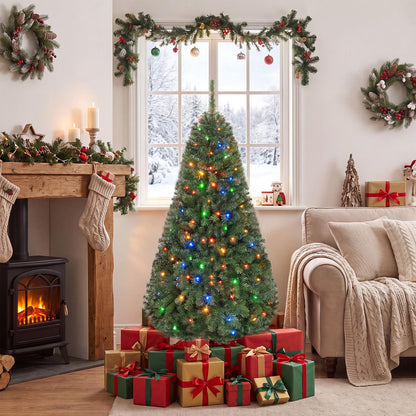 5FT Pre-Lit Artificial Christmas Tree, Hinged Xmas Tree