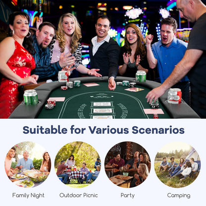 Foldable Poker Table for 8 Players Portable Oval Card Board with Cup Holders