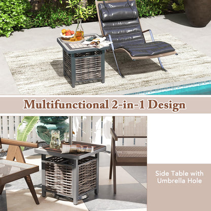 55cm All-Weather Square Patio Rattan Side Table with Umbrella Hole