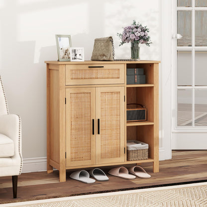 Buffet Sideboard with Rattan Woven Doors and Adjustable Shelf