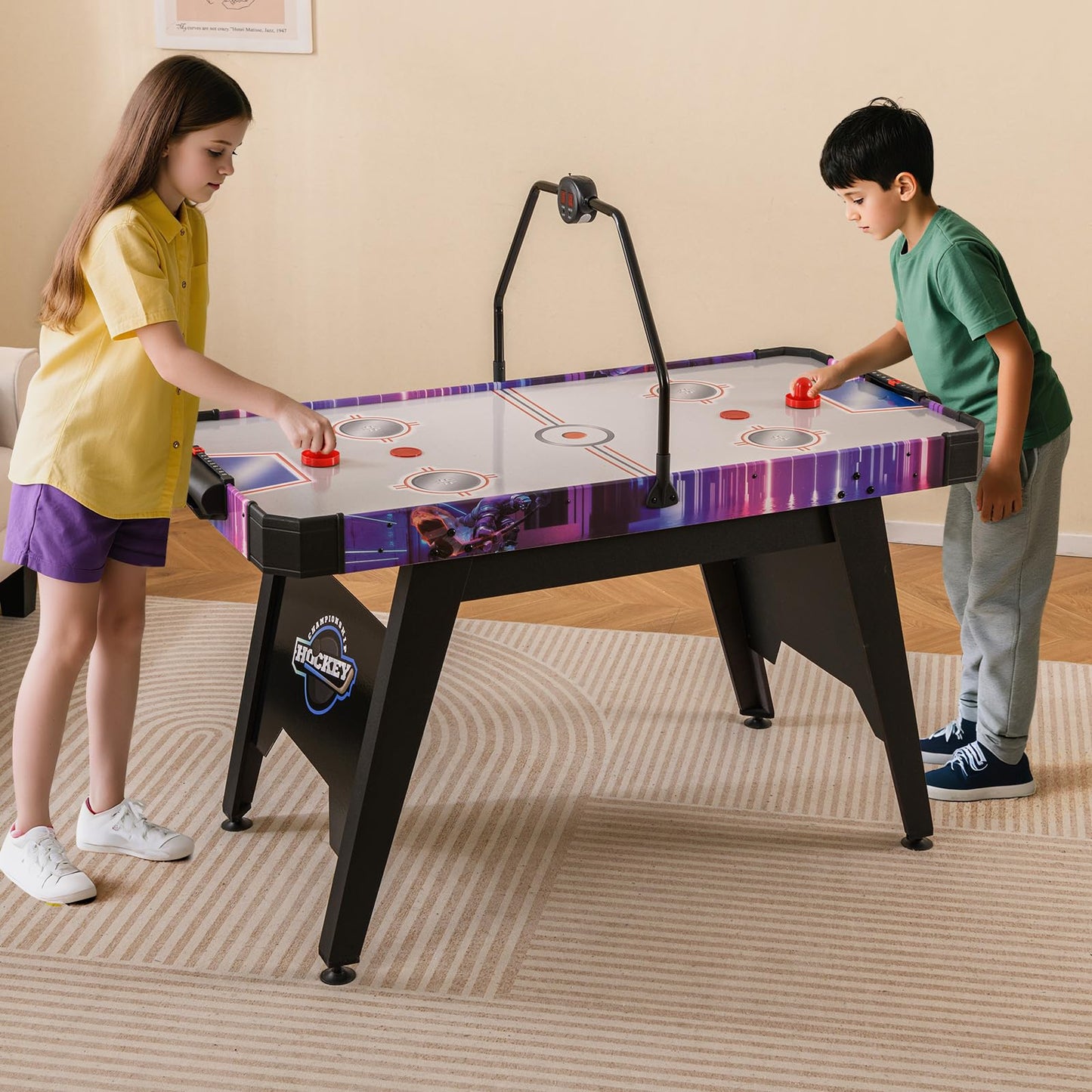 144 CM Air Hockey Table with 2 Pucks and 2 Pushers for Kids and Adults