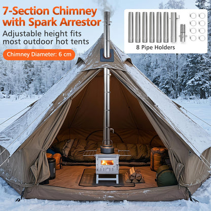 Hot Tent Stove, Camping Tent Stove (Silver, 45 x 37 x 219cm) | Stainless Steel Wood Burning Stove