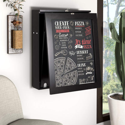 Folding Wall Mounted Drop-Leaf Table, Space Saving Floating Computer Desk with Chalkboard and Adjustable Storage Shelves