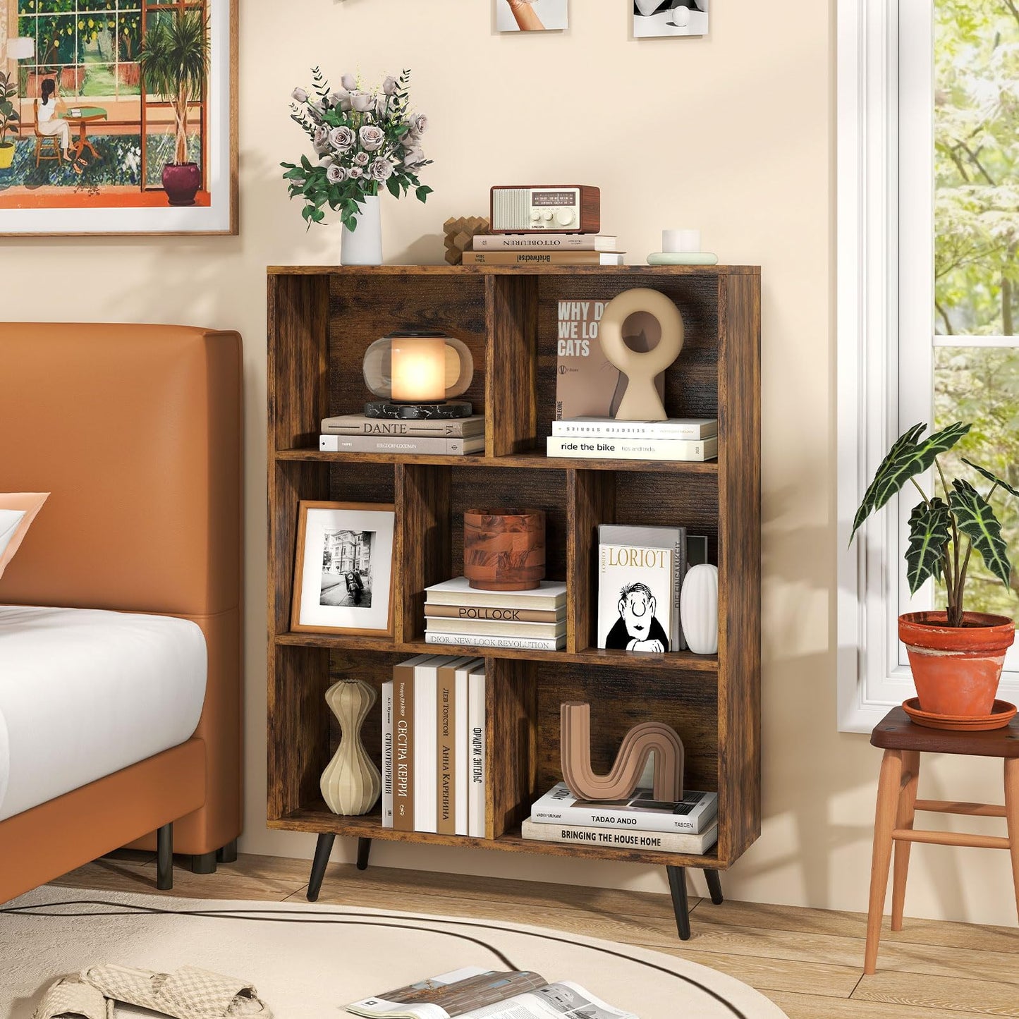 Bookcase 80/100/120/140 CM Storage Organizer with 4/5/5/5 Tapered Metal Legs