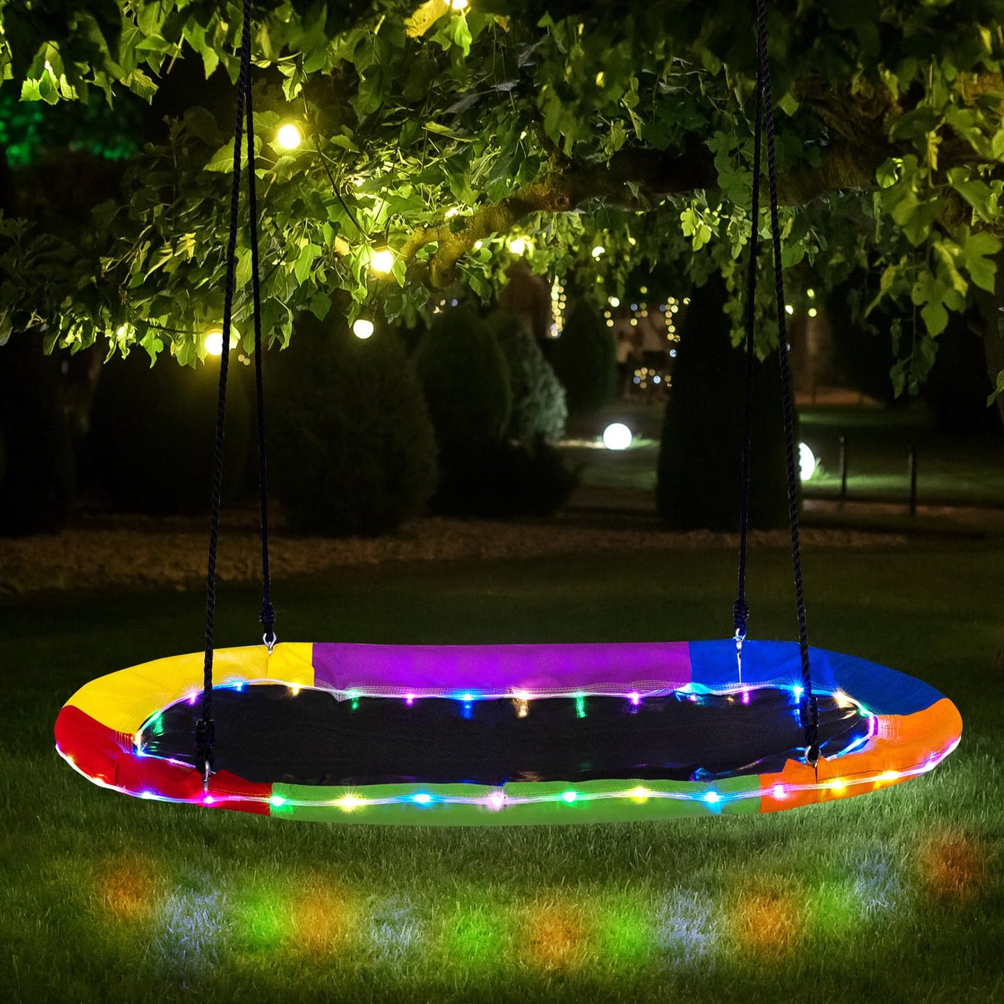 150 cm Saucer Swing with LED Lights and Adjustable Ropes