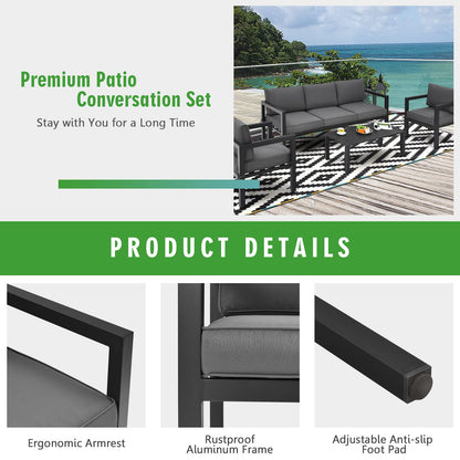 4 Pieces Garden Aluminum Furniture Set with Padded Cushions