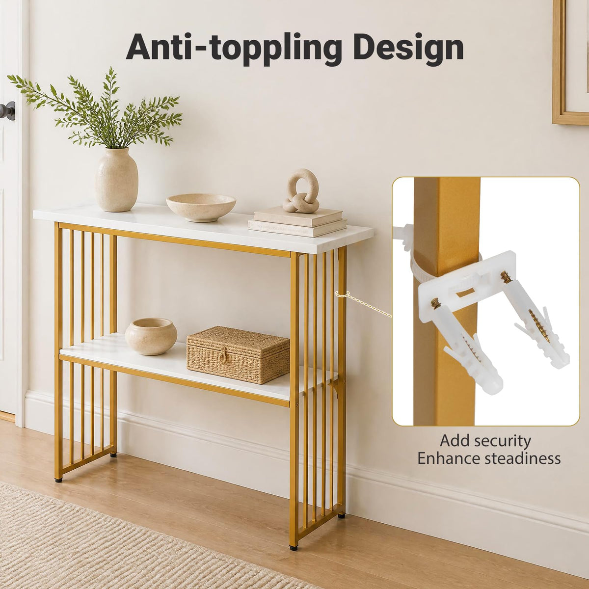 2-Tier Console Table, Faux Marble Slim Entryway Table