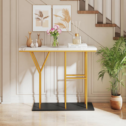Faux Marble Slim Entryway Table Hall Desk