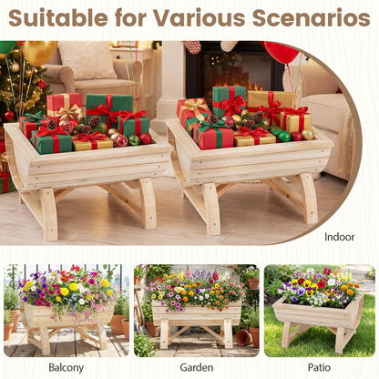 Set of 2 Raised Garden Bed, Half Barrel Fir Wood Planter Boxes with Legs