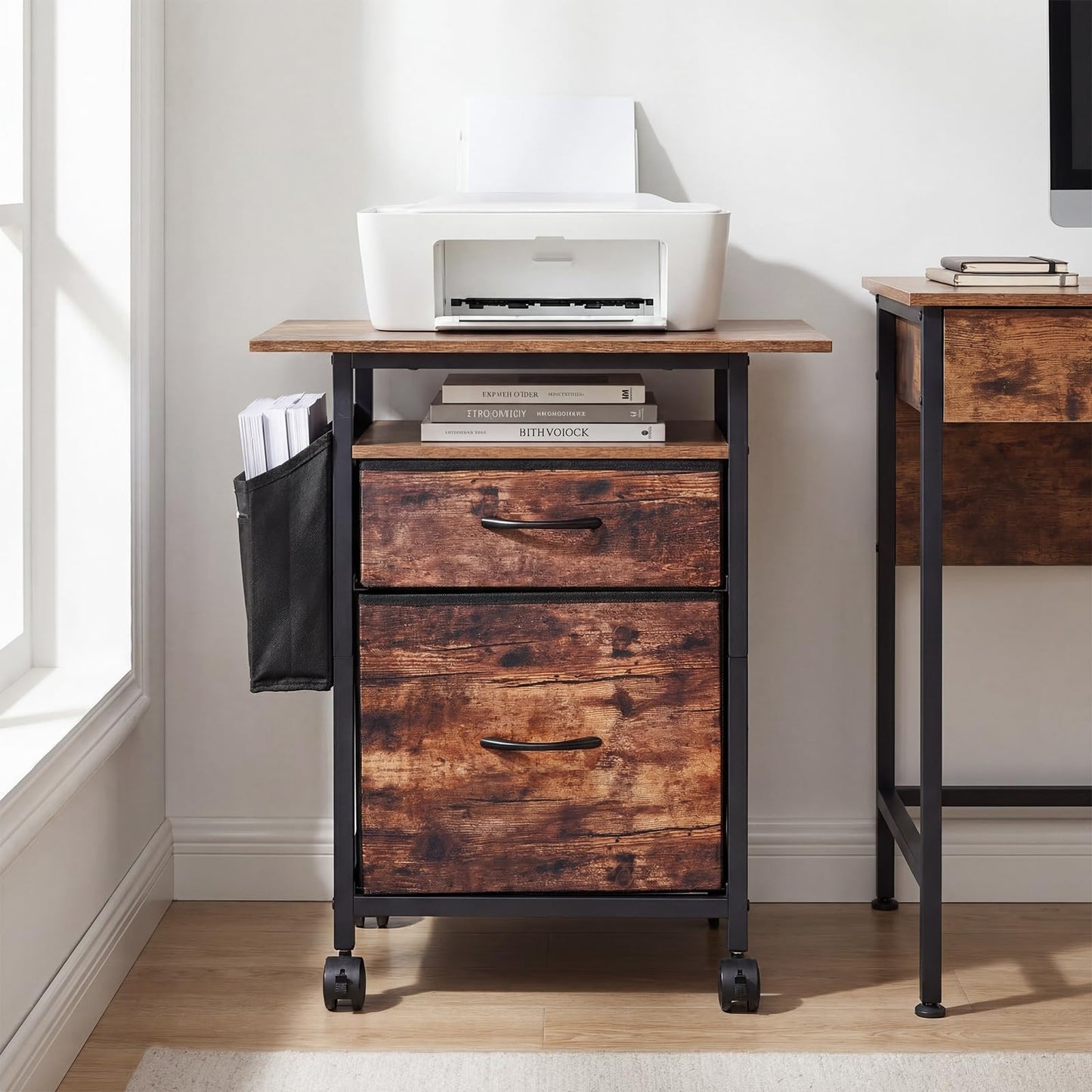 Mobile File Cabinet with 2 Drawers, Rolling Printer Stand with Extended Tabletop