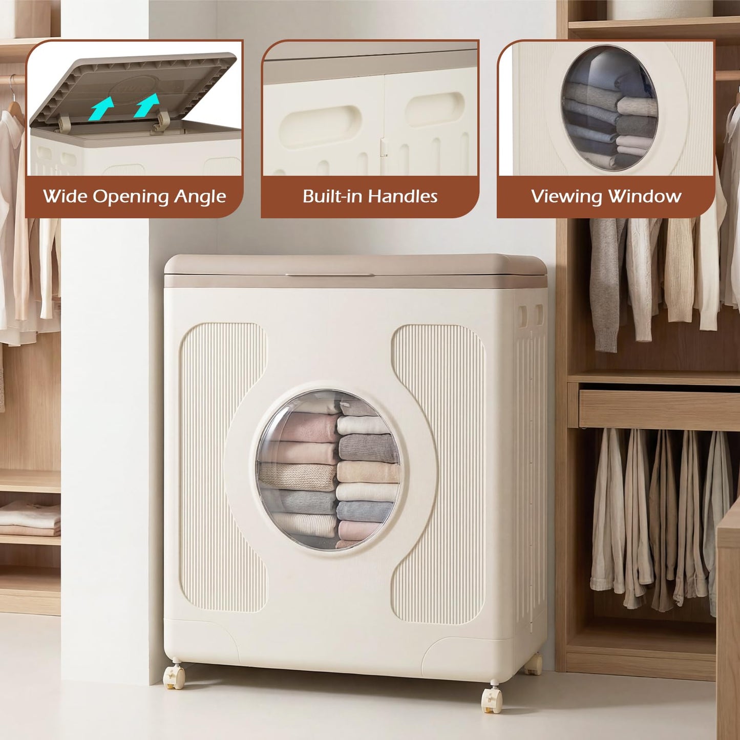 Clothes Storage Box with Lid and Wheels for Bedding Organization