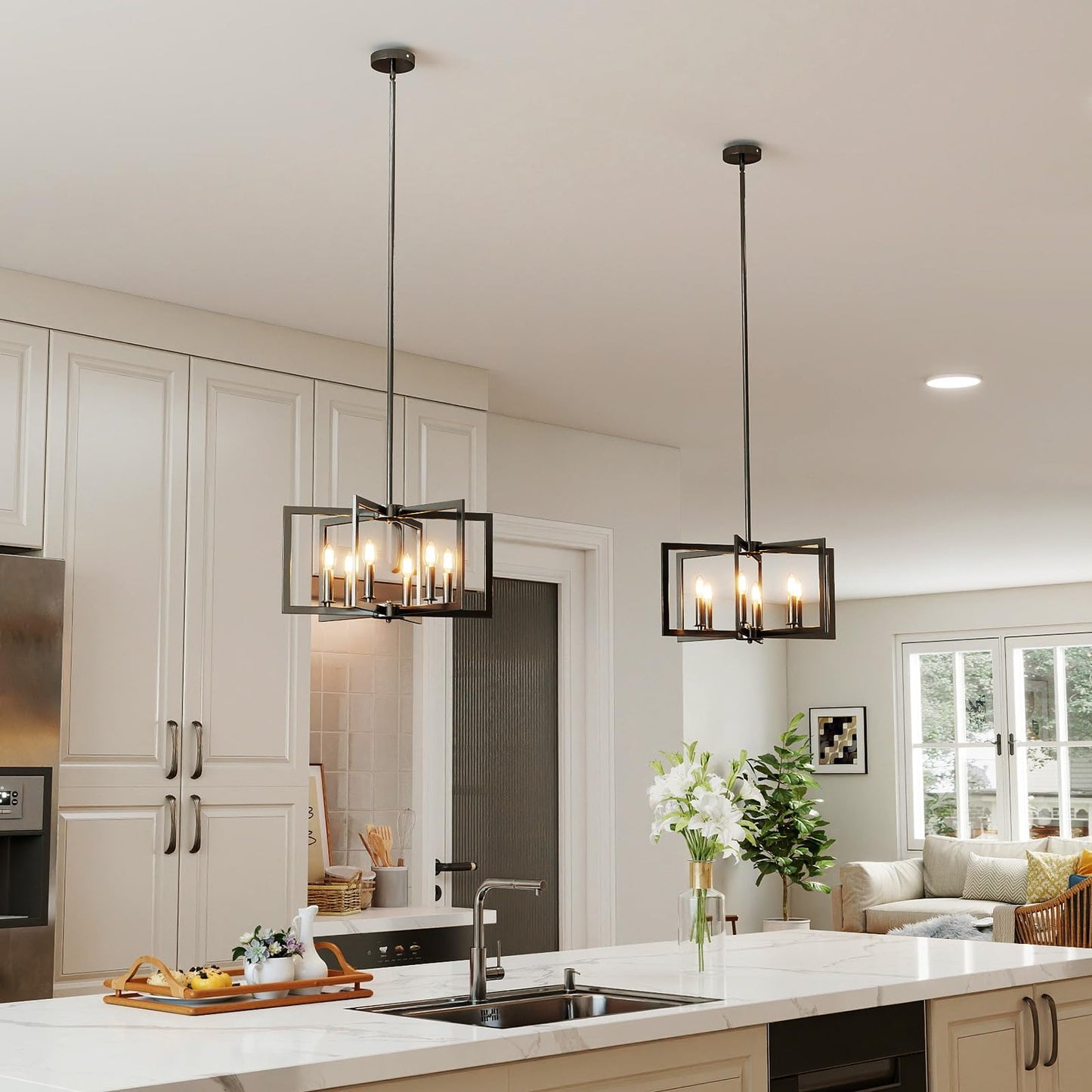 6-Light Black Farmhouse Chandelier with Adjustable Height