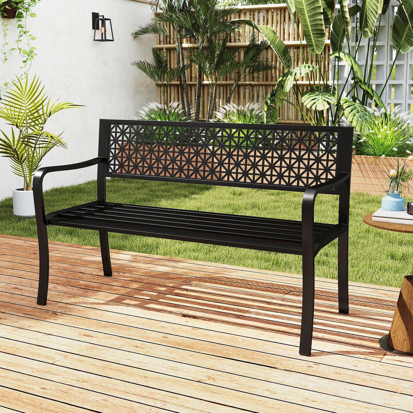 2-3 Seater Cross Grid Pattern Heavy Duty Metal Frame Loveseat Park Bench