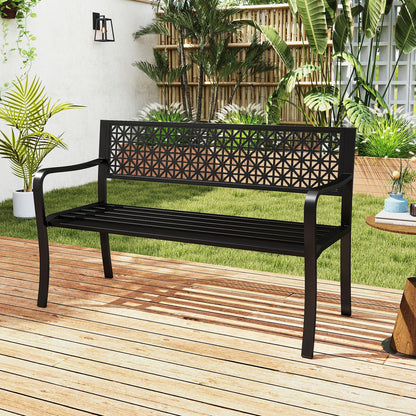 2-3 Seater Cross Grid Pattern Heavy Duty Metal Frame Loveseat Park Bench