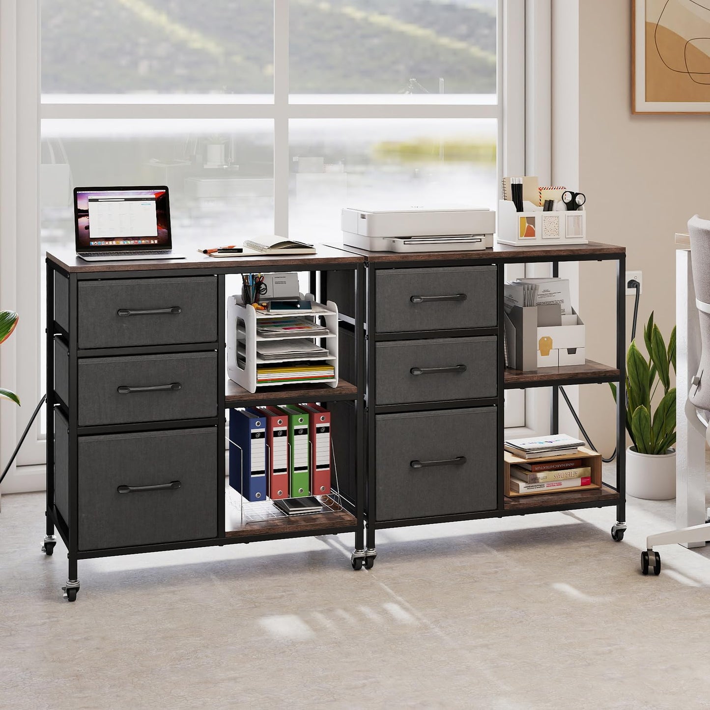 3-Drawer Mobile File Cabinet, Lateral Stationery Wooden Storage Cabinet