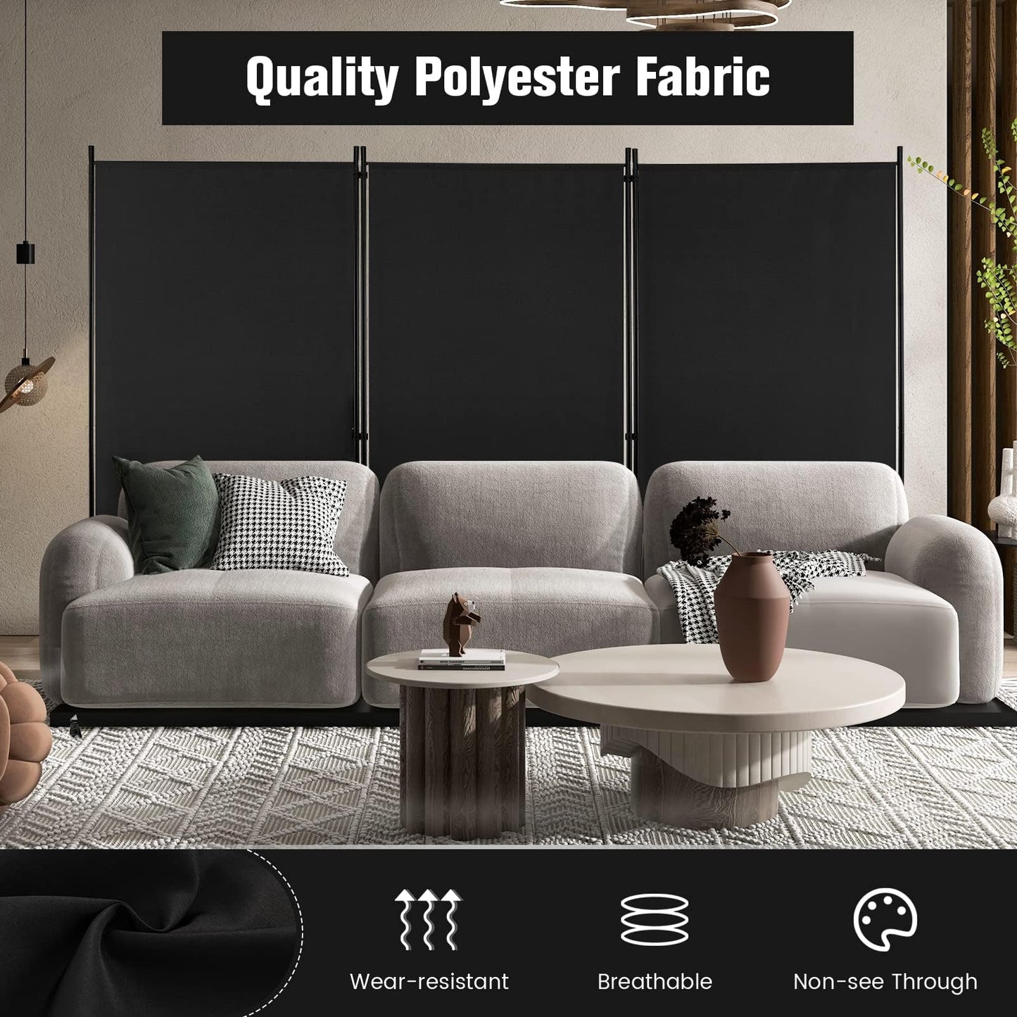 3-Panel Folding Room Divider with Wheels for Living Room Bedroom
