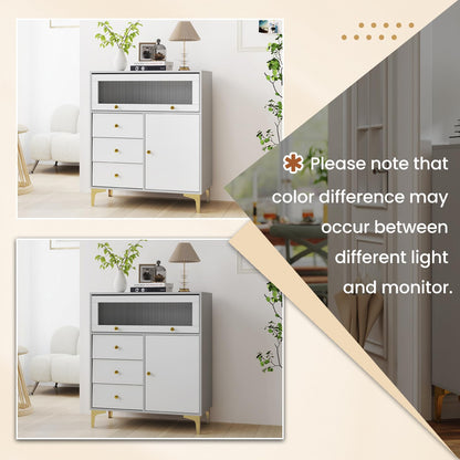 Giantex Wooden Chest of Drawers 3-Drawer Dresser Storage Cabinet with Flip Up Fluted Glass Door & Adjustable Shelf