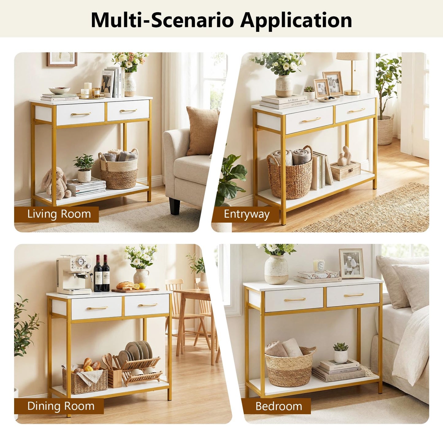 Narrow Console Table, 75cm Slim Entryway Table with 2 Storage Drawers and Open Shelf