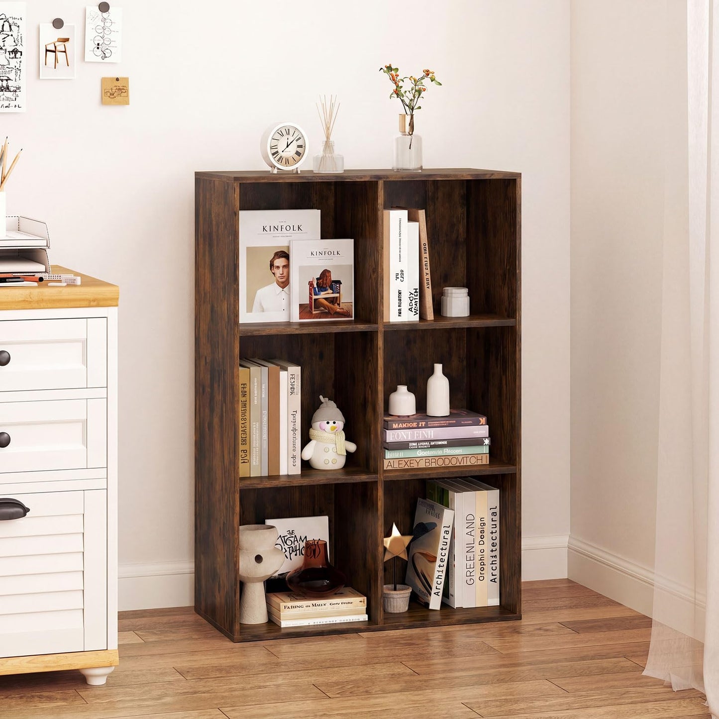 6-Cube Bookcase 3-Tier Storage Organizer with Anti-Tipping Kits for Living Room Study