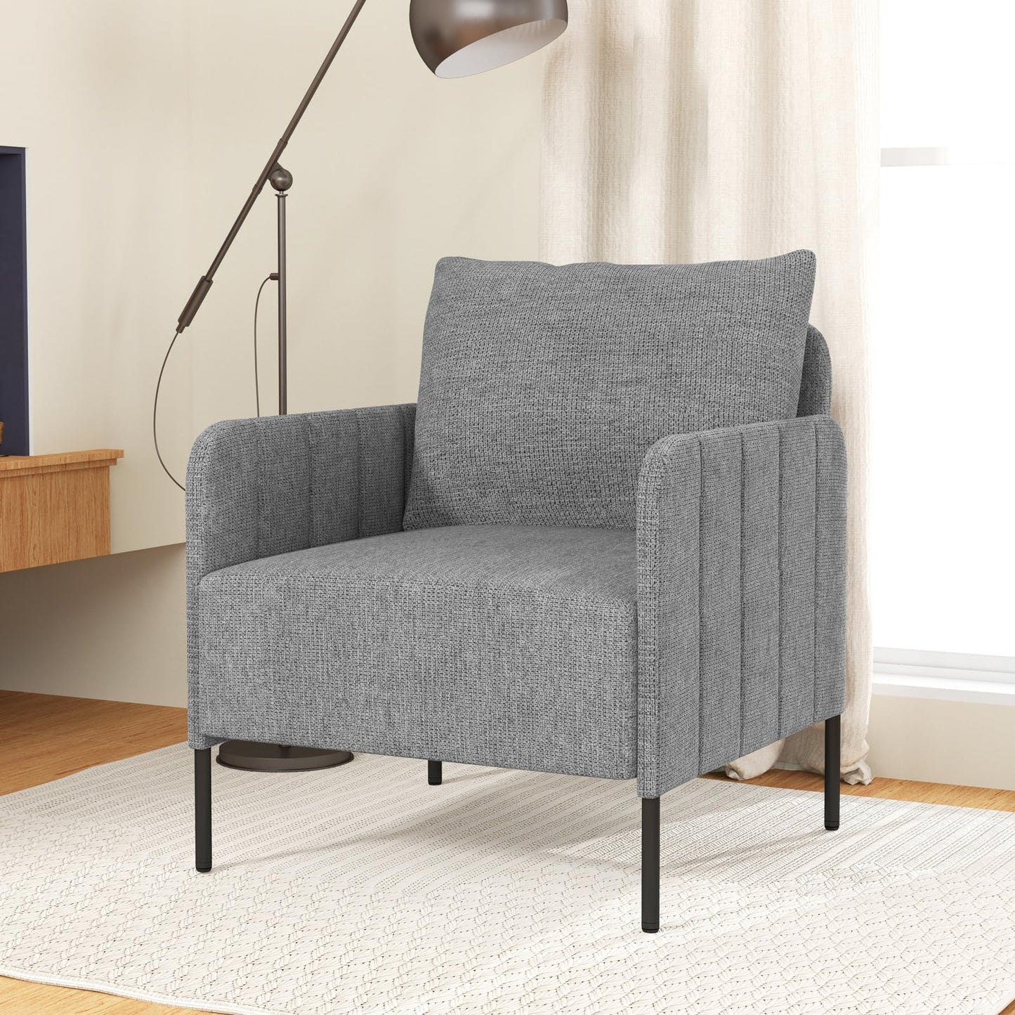 Chenille Single Seat Sofa with Cushion and Adjustable Foot Pads