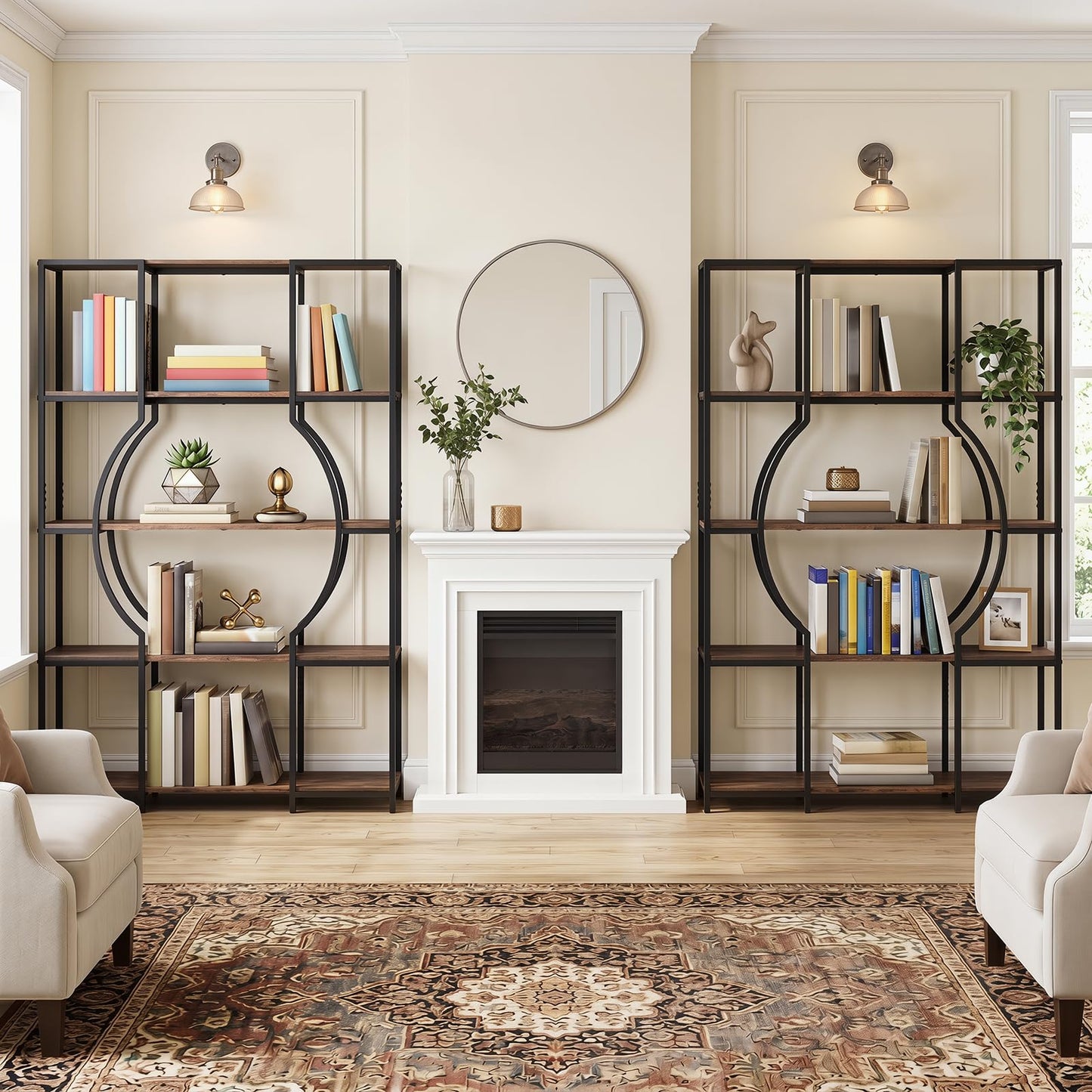 Industrial Etagere Bookcase with Arc-Shaped Design and Open Shelves