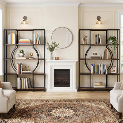 Industrial Etagere Bookcase with Arc-Shaped Design and Open Shelves
