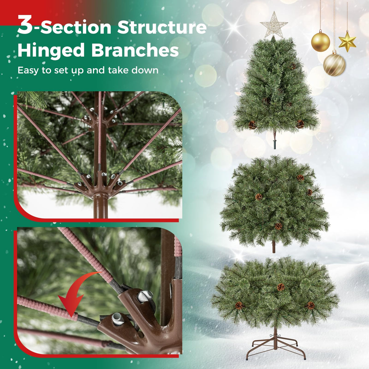 5FT Pre-Lit Artificial Christmas Tree, Hinged Holiday Xmas Tree