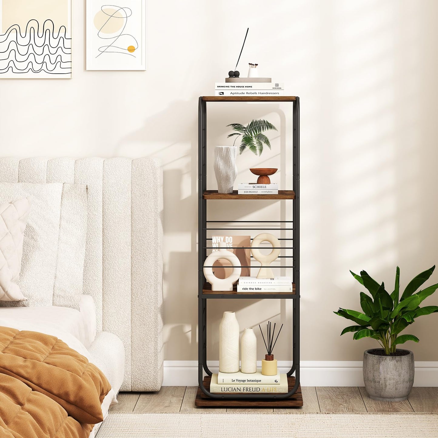 4-Tier Rotating Bookshelf, 360° Spinning Bookcase Tower with Swivel Base