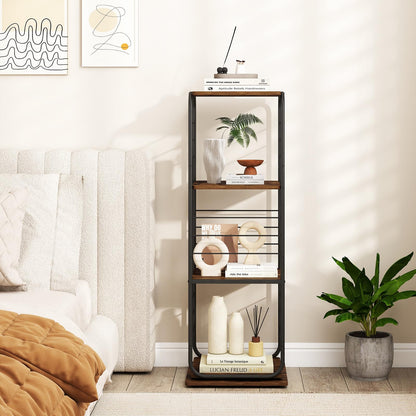4-Tier Rotating Bookshelf, 360° Spinning Bookcase Tower with Swivel Base