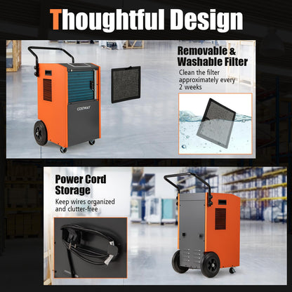 73 L/Day Industrial Dehumidifier with Drain Hose and Timer