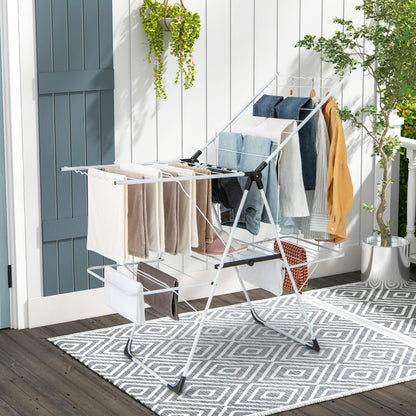 Foldable 2 level Laundry Drying Rack with Adjustable Wings and Clips