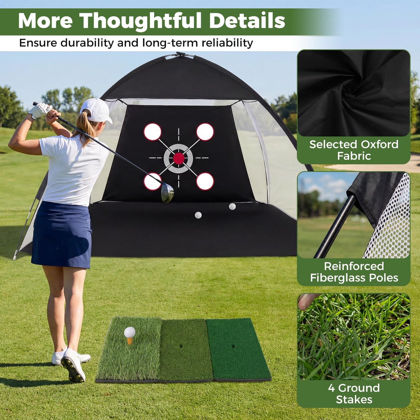Golf Practice Net, 10x7ft Golf Hitting Net with Foldable Tri-Turf Mat