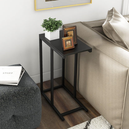 C Shaped End Table for Couch and Bed with Metal Frame