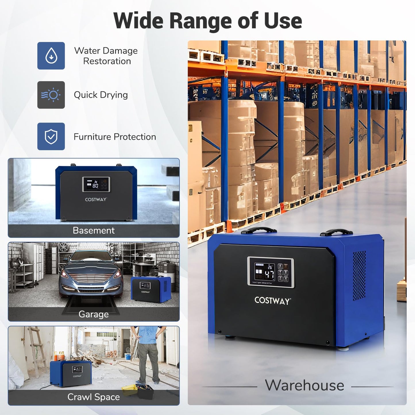 60L Crawl Space Dehumidifier with Drain Hose and 24H Timer