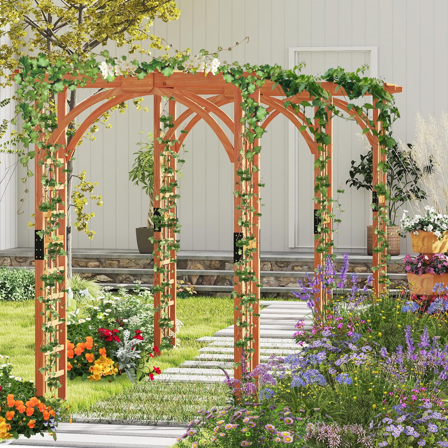 Wooden Garden Arch Entryway Trellis Pergola Arbour(160 x 60 x 215cm)